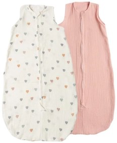 Set 2 saci de dormit de vara pentru copii din muselina dubla 3-18 Kidizi Color Hearts, 0.3 tog
