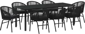 vidaXL Set de masă pentru grădină 9 pcs Negru
