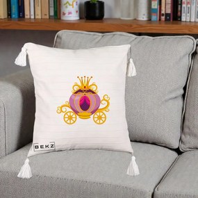 Perna Decorativa Trasura Regala Aurie, 40x40 cm, Bej cu Franjuri, Husa Detasabila, Perna Inclusa, BEKZ®