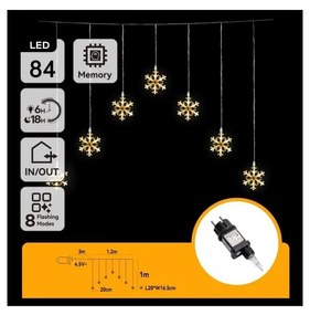 Aigostar - Ghirlandă LED de Crăciun pentru exterior, 84xLED/230V, 1,2x1m, IP44, alb cald, fulgi