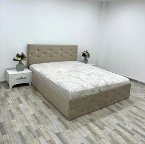 Set pat tapitat Paris, culoare crem, cu 2 noptiere Viena si saltea superortopedica lux 160 x 200 cm