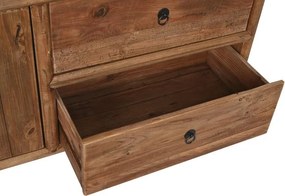Comodă TV living din lemn reciclat, natur, cu 2 uși, 2 sertare și mâner rotund din metal negru, 65 x 156 x 44 cm, „Haven”