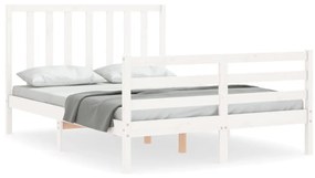3193772 vidaXL Cadru de pat cu tăblie, 140x190 cm, alb, lemn masiv