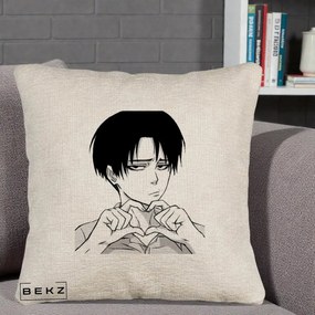 Perna Personalizata Levi Ackerman Inima, 40x40 cm, Bej Canapea, Husa Detasabila, Perna Inclusa, BEKZ®