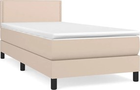 vidaXL Pat box spring cu saltea, cappuccino, 80x200 cm piele ecologică