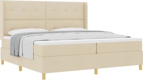 vidaXL Pat cu arcuri cu saltea cu headboard Crem 200 x 200 cm țesătură