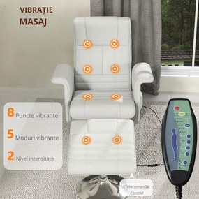 HOMCOM Fotoliu relaxant cu masaj și pouf, fotoliu TV cu spătar reglabil și șezut pivotant la 360° 78 x 95 x 88 cm crem | Aosom Romania