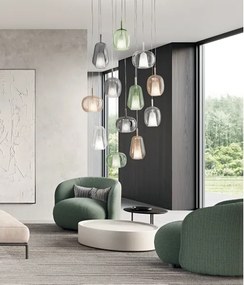 Ondaluce - Lustra suspendată pe cablu THELMA, 2xE27/15W/230V, Ø 25 cm, auriu/bej fumuriu