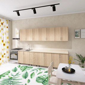 Bucatarie 240 cm Lungime, Material PAL 18mm, Culoare Stejar Sonoma, Blat termorezistent 2.8 cm Grosime