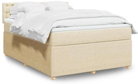 vidaXL Pat box spring cu saltea, crem, 140x200 cm, textil