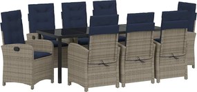 vidaXL Set de masă pentru grădină cu pernă 9 pcs Gri poliratan