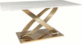 Masa dining 160 cm HERMES, alb cu efect de marmura/auriu, ceramica/met