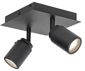 Spot de baie modern negru pătrat cu 2 lumini IP44 - Ducha