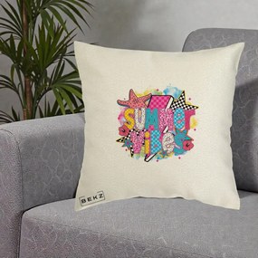 Perna Decorativa Summer Vibes Colorata, 40x40 cm, Ecru, Husa Detasabila, Perna Inclusa, BEKZ®