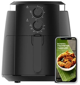 Friteuza rapida cu aer cald Kumtel Fast Fryer, Pentru gatit fara ulei, Putere 1500 W, Capacitate 5.5L,8 programe, Functie decongelare, Negru