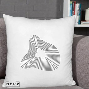 Perna Decorativa Abstract Linii Organice, 40x40 cm, Alb Pufos, Husa Detasabila, Perna Inclusa, BEKZ®