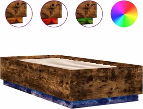 vidaXL Cadru de pat cu LED, stejar fumuriu, 100x200 cm, lemn prelucrat