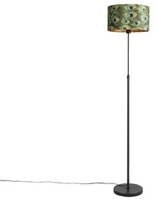 Lampă de podea neagră cu abajur din catifea verde smarald cu auriu 35 cm - Parte