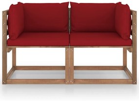 Canapea din paleti de gradina 2 locuri perne rosiu vin lemn pin