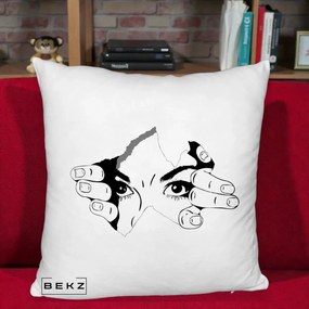 Perna Decorativa Ochi care Rup Suprafata, 40x40 cm, Alb Pufos, Husa Detasabila, Perna Inclusa, BEKZ®