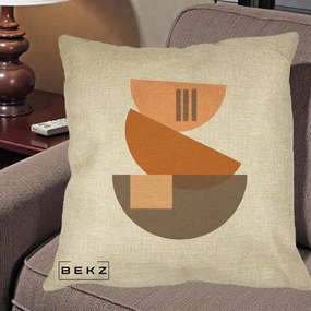 Perna Decorativa Geometric Bauhaus Boluri Portocaliu, 40x40 cm, Crem, Husa Detasabila, Perna Inclusa, BEKZ®