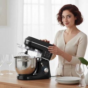 HOMCOM Mixer Planetar cu Bol Inox de 7L, 1400W, 6 Viteze Pulse, Cap Înclinat, Mixer Profesional Antiderapant cu Cârlig Frământare, Tel, Batător, Capac Anti-Stropire și Accesorii | Aosom Romania
