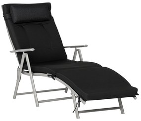Outsunny Șezlong pliabil 7 poziții, șezlong înclinabil, confort sporit cu saltea + cotiere, metal epoxidic, textilenă, poliester Negru | Aosom Romania