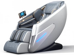 Fotoliu de masaj HADES, cu Incalzire, Bluetooth, Display, Ecran tactil, Controler rapid cotiera, Zero Gravity, 2 Boxe, Moduri Automate, Suport Picioare extensibil, Piele PU Premium, Gri