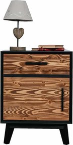 Noptieră lemn masiv Timeless 1 Sertar 1 Ușă Negru, 50 × 40 × 64 cm