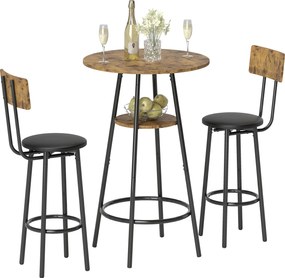 HOMCOM Set de 3 piese pentru masă de bar cu 2 taburete tapițate, tapițerie din piele ecologică, spătar, cadru metalic, maro | Aosom Romania