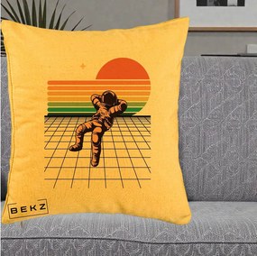 Perna Decorativa Astronaut Retro Space, 40x40 cm, Galben, Husa Detasabila, Perna Inclusa, BEKZ®