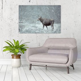 Tablou - Elan într-o pădure înzăpezită (90x60 cm)
