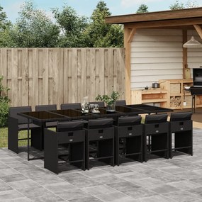 3211111 vidaXL Set mobilier de exterior cu perne, 11 piese, negru, poliratan