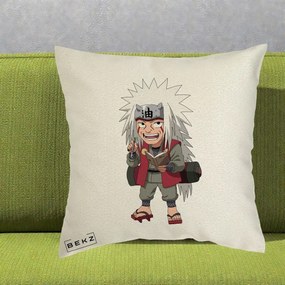 Perna Personalizata Naruto Jiraiya Sensei Chibi, 40x40 cm, Ecru, Husa Detasabila, Perna Inclusa, BEKZ®