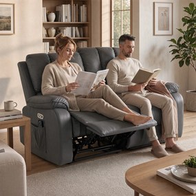 HOMCOM Canapea Reclinabilă Electrică 2 Locuri 135° cu Masaj și Încălzire, Material cu Aspect de Piele, Gri Închis | Aosom Romania