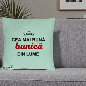 Cadou pentru Bunica - Perna Personalizata Cea Mai Buna Bunica Din Lume Coroana Neagra, 40x40 cm, Verde Menta, Husa Detasabila, Perna Inclusa, BEKZ®
