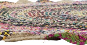 Covor rotund din bumbac și iută împletit manual, multicolor, Ø 200 cm, 2100 GSM, „Cotton Jute Carpet Multicolored"