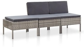 48958 vidaXL Set mobilier de grădină cu perne, 3 piese, gri, poliratan