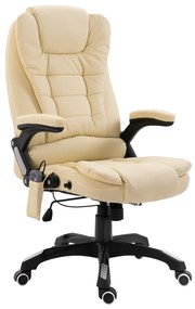 vidaXL Scaun de birou cu masaj, crem, piele ecologică
