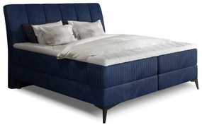 Pat matrimonial Boxspring 180 cm Alberto (albastru închis) (cu saltele). 1027394