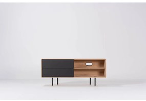 Comodă TV neagră/în culoare naturală din lemn de stejar 150x64 cm Fina – Gazzda