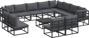 vidaXL Set de canapele pentru grădină cu pernă 13 pcs Negru Aluminiu