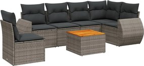 vidaXL Set canapele de grădină, 7 piese, cu perne, gri, poliratan