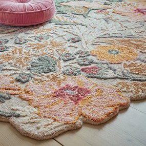 Covor roz deschis țesut manual din lână 200x290 cm Daphne Shaped Floral – Flair Rugs