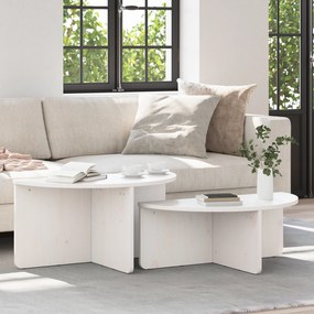 vidaXL Masă de cafea 2 pcs Alb 79 x 39.5 x 40 cm Lemn de brad solid