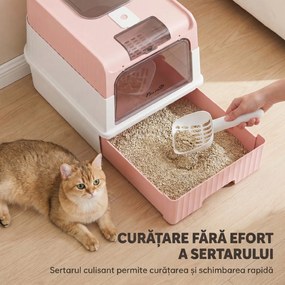 PawHut Litieră pentru Pisici cu Capac, Tavă Detașabilă, Anti Miros, 48x35x36 cm, Roz | Aosom Romania
