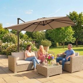 Outsunny Umbrelă de Grădină Offset cu Manivelă 3x3m Inclinabilă, Rotativă 360°, cu Bază în Cruce și Husă, din Aluminiu, pentru Terasă Piscină, UV30+, Bej | Aosom Romania