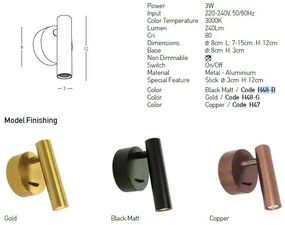 Aplica moderna cu spot LED directionabil Hotel cupru