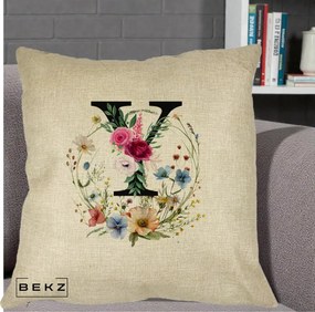 Cadou Personalizat - Perna Personalizata Monograma Florala Litera Y cu Coroana, 40x40 cm, Crem, Husa Detasabila, Perna Inclusa, BEKZ®