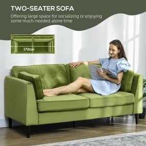 HOMCOM Canapea Dublă, Mobilă Modernă cu Butoni Capitonați, Canapea Tapițată cu 2 Locuri și 2 Perne, 172x75x82 cm, Verde | Aosom Romania